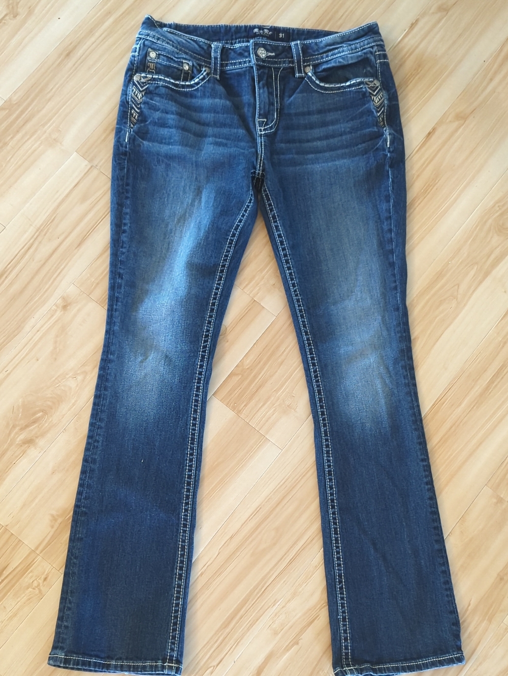 Miss Me Dark Wash Western Chloe Slim Boot 31x32 Jeans w/Embellished Back Pockets